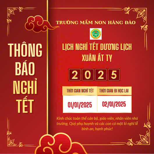 THÔNG BÁO NGHỈ TẾT DƯƠNG LỊCH XUÂN ẤT TỴ