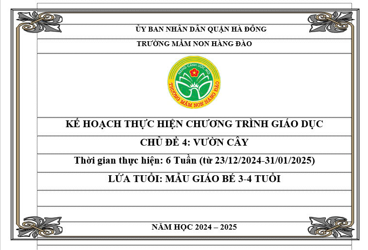 Kế hoạch thực hiện chương trình giáo dục chủ đề 4 lứa tuổi MGB