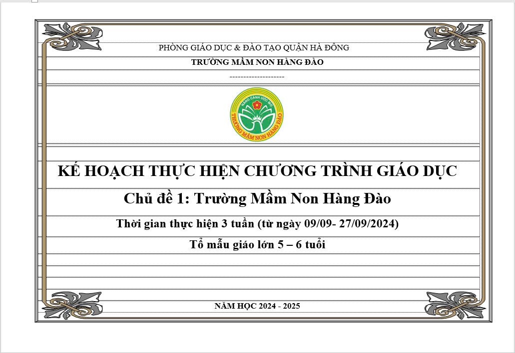 Kế hoạch thực hiện chương trình giáo dục chủ đề 1 lứa tuổi MGL