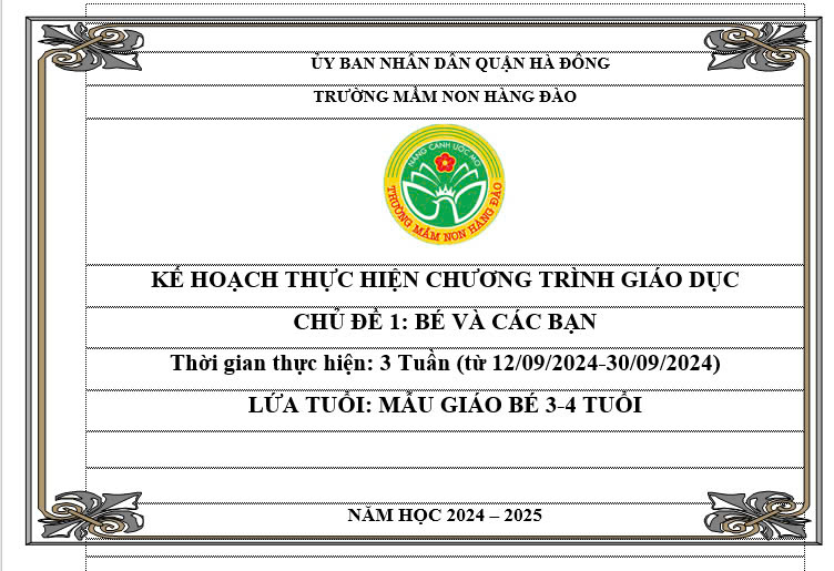 Kế hoạch thực hiện chương trình giáo dục chủ đề 1 lứa tuổi MGB