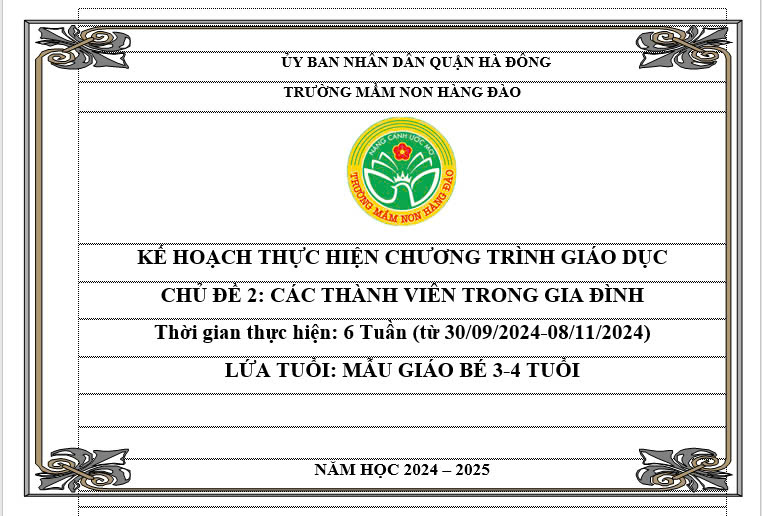 Kế hoạch thực hiện chương trình giáo dục chủ đề 2 lứa tuổi MGB