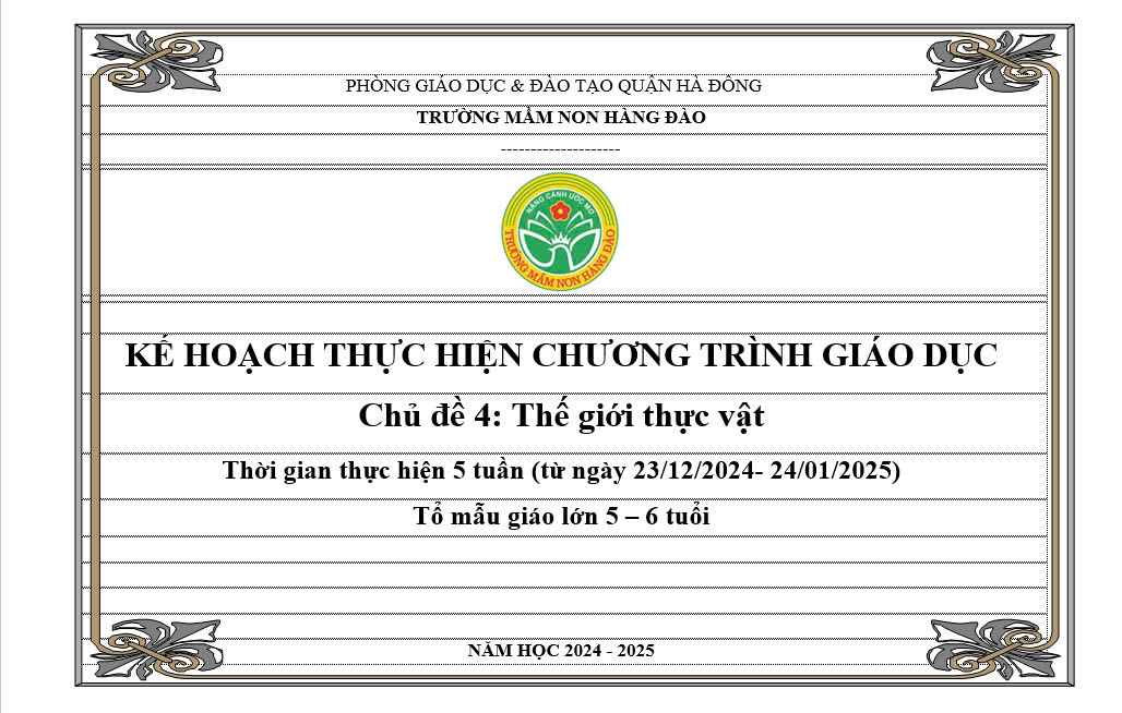 Kế hoạch thực hiện chương trình giáo dục chủ đề 4 lứa tuổi MGL