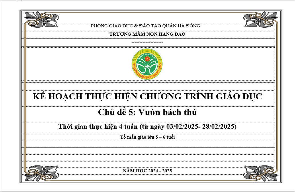 Kế hoạch thực hiện chương trình giáo dục chủ đề 5 lứa tuổi MGL