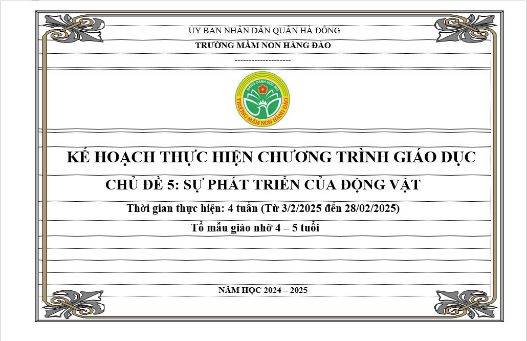 Kế hoạch thực hiện chương trình giáo dục chủ đề 5 lứa tuổi MGN