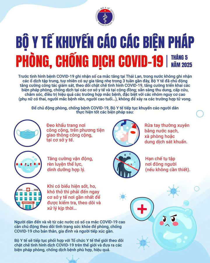 BỘ Y TẾ KHUYẾN CÁO PHÒNG, CHỐNG DỊCH COVID-19