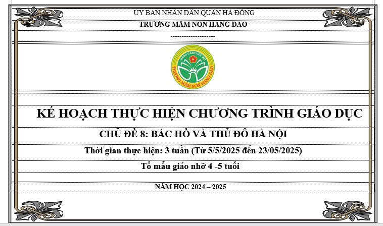 Kế hoạch thực hiện chương trình giáo dục chủ đề 8 lứa tuổi MGN