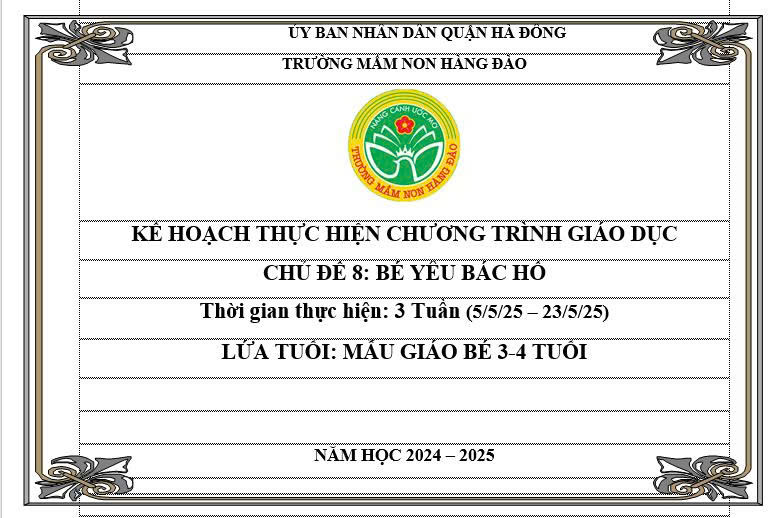Kế hoạch thực hiện chương trình giáo dục chủ đề 8 lứa tuổi MGB