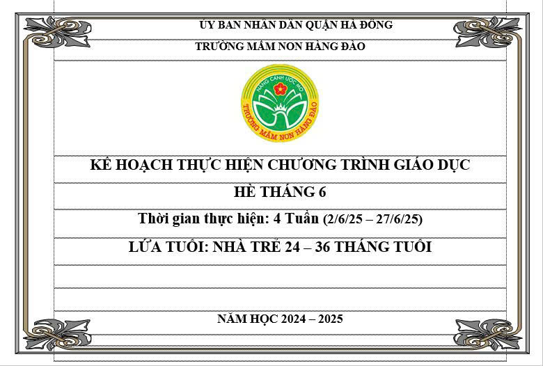 KẾ HOẠCH THỰC HIỆN CHƯƠNG TRÌNH GIÁO DỤC THÁNG 06 KHỐI NHÀ TRẺ